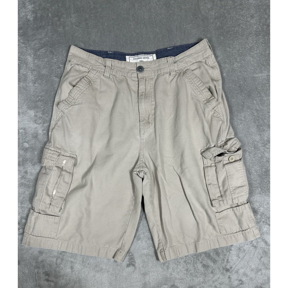 Vintage Genes Shorts Men's W34 Cargo Tan Flat‎ Front Multi-Pocket Cotton Casual